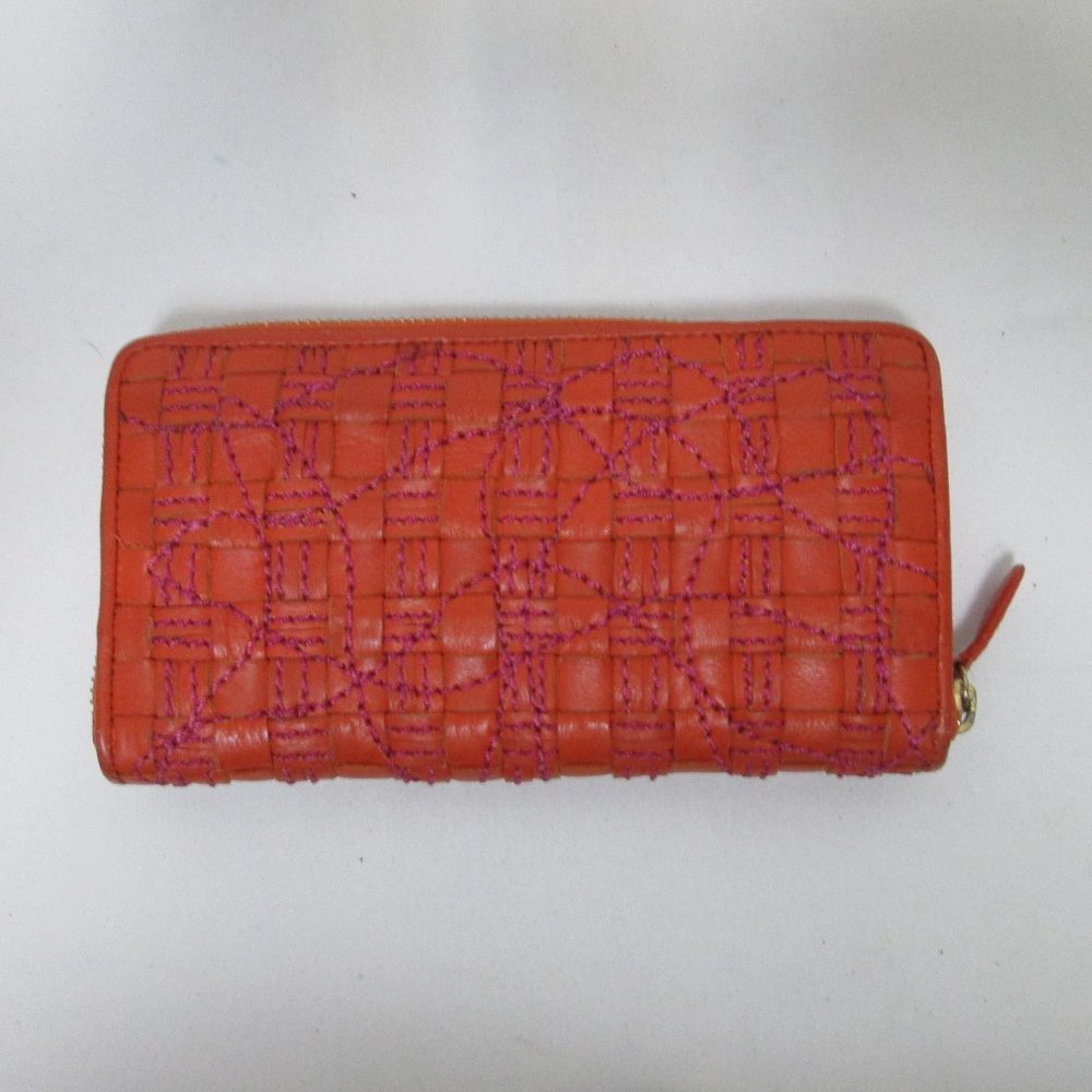 Clever Carriage Company Leather embroidered zip around wallet orange pink clutch